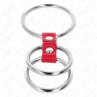 Kink Triple Metal Penis Ring Red Leather