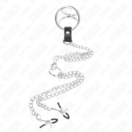 Kink Triple Metal Penis Ring with Chain for BDSM Fun