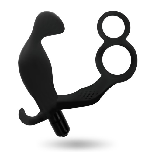 Anal Plug with Double Ring for Penis and Testicles Black