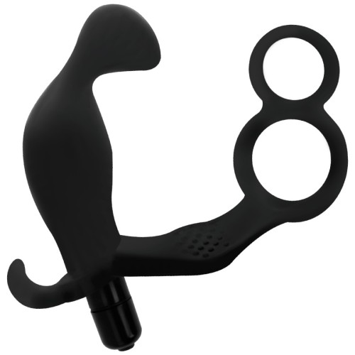 Anal Plug with Double Ring for Penis and Testicles Black
