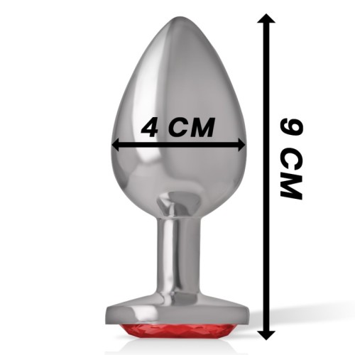Intense Large Anal Plug Metal With Red Crystal