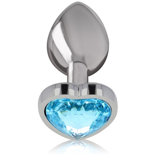 Plug Anal Metal Aluminio Corazón Azul Talla L Para Diversión Glamourosa