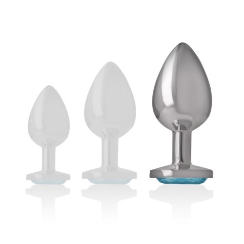 Plug Anal Metal Aluminio Corazón Azul Talla L Para Diversión Glamourosa