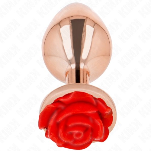 Kink Plug Anal Oro Rosado Con Adorno de Rosa Roja | Accesorio BDSM