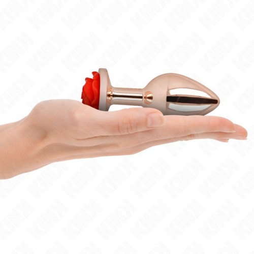 Kink Plug Anal Oro Rosado Con Adorno de Rosa Roja | Accesorio BDSM