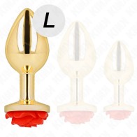 Plug Anal Dorado con Rosa Roja para Juego Sofisticado