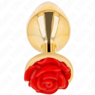 Plug Anal Dorado con Rosa Roja para Juego Sofisticado