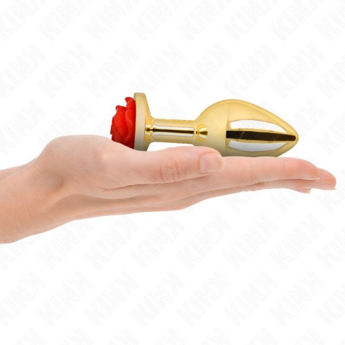 Gold Anal Plug with Red Rose for Sophisticated Play