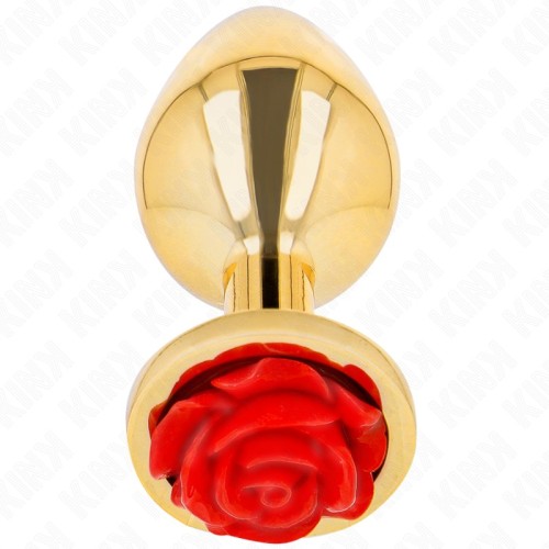 Kink Gold Anal Plug with Red Rose - Premium Sex Toy