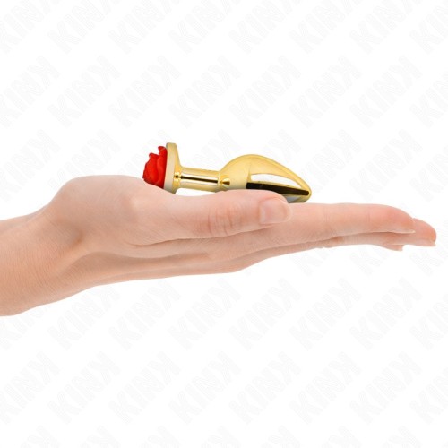 Kink Gold Anal Plug with Red Rose - Premium Sex Toy