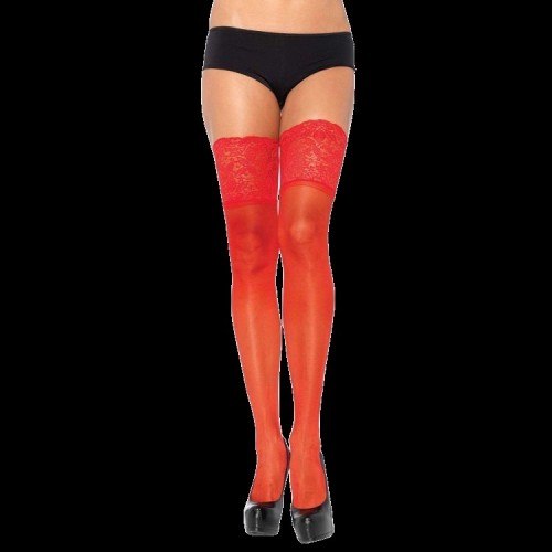 Elegant Red Lace Top Stockings