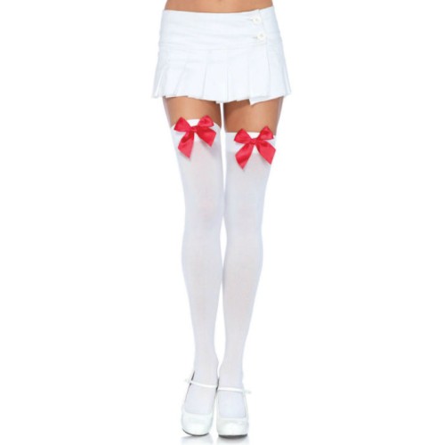 Leg Avenue White Nylon Stockings with Bow