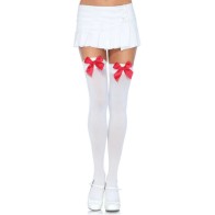 Leg Avenue White Nylon Stockings with Bow