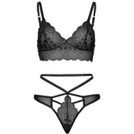 Leg Avenue 2 Piece Set with Double Strap Thong Black S/M