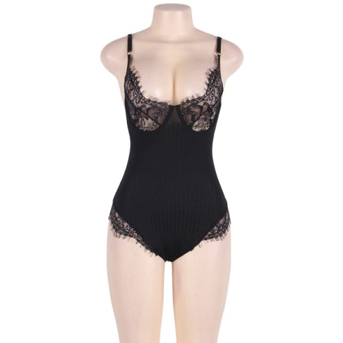 Sublime Striped Black Teddy for Plus Sizes