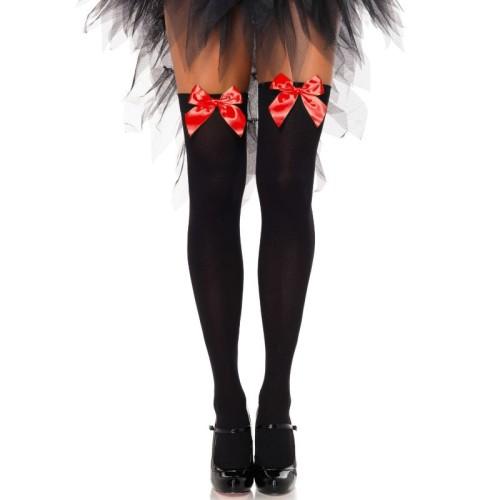 Leg Avenue Black Thigh Highs with Red Bow for Elegance