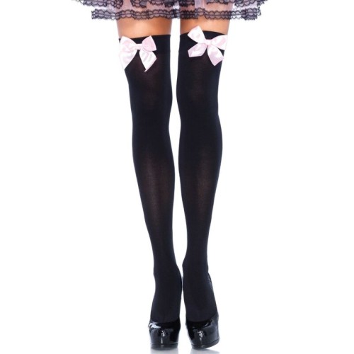 Leg Avenue - High Black Stockings with Pink Bow