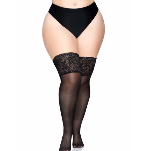 Leg Avenue Black Self-Adhesive Thigh Highs with Wide Lace