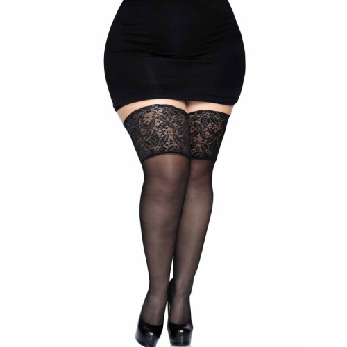 Leg Avenue Black Self-Adhesive Thigh Highs with Wide Lace