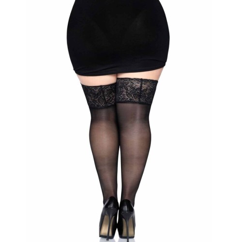 Leg Avenue Black Self-Adhesive Thigh Highs with Wide Lace