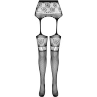 Passion - S030 Medias Con Liguero Negro Talla Única - Lencería Elegante