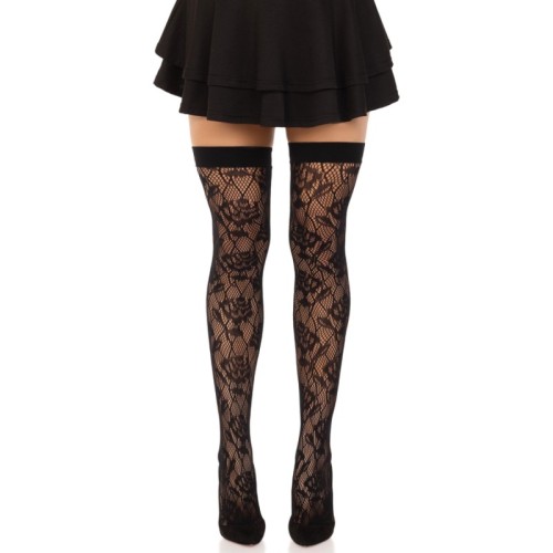Leg Avenue Thigh High Fishnet Stockings with Wild Roses