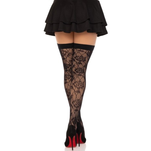 Leg Avenue Thigh High Fishnet Stockings with Wild Roses