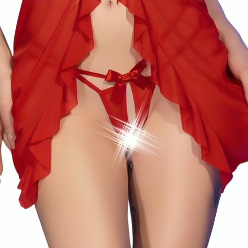 Chilirose CR 4696 Babydoll & Crotchless Thong Set - Red S/M
