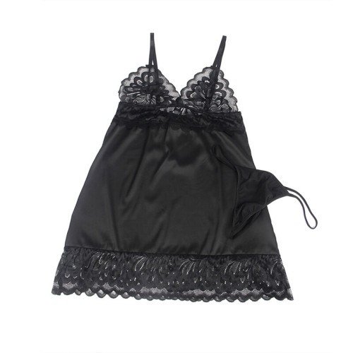 Subblime - Babydoll Con Estampado Floral Pecho Negro S/M - Elegancia Cautivadora