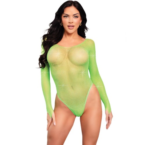 Leg Avenue Body Manga Larga Cristalizada Verde para Seducción