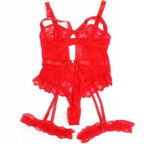 Subblime - Teddy Con Liga Detalle Encaje Y Tiras Rojo - Seducción Elegante