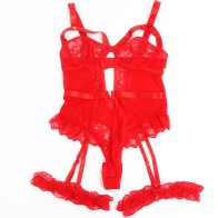 Subblime - Teddy Con Liga Detalle Encaje Y Tiras Rojo - Seducción Elegante