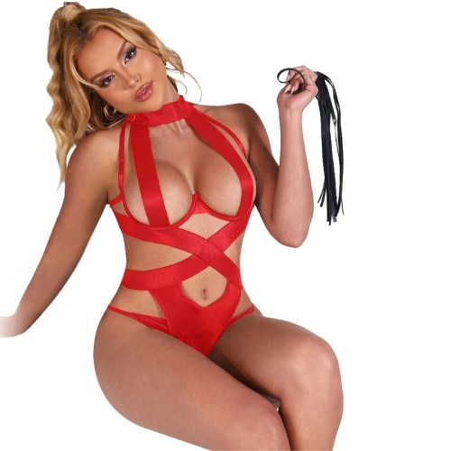 Body Halter Sexy Con Arnés Rojo - Elegancia Seductora