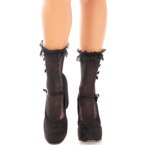 Leg Avenue Ankle Socks with Ruffles Black