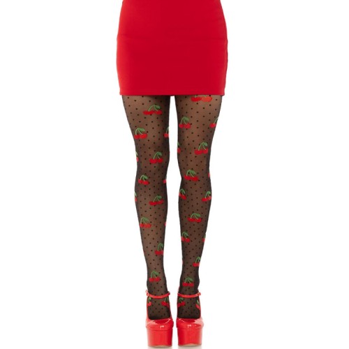 Leg Avenue Medias Lunares Cereza Negro - Estilo Rockabilly Divertido
