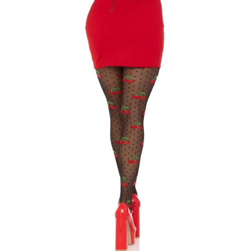 Leg Avenue Medias Lunares Cereza Negro - Estilo Rockabilly Divertido