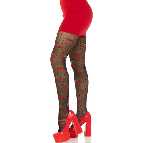 Leg Avenue Medias Lunares Cereza Negro - Estilo Rockabilly Divertido