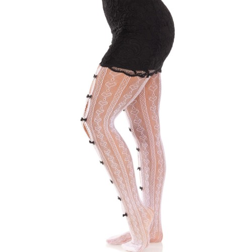 Leg Avenue Heart & Bow Open Stockings White - Cute Fashion