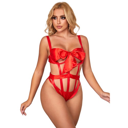 Body Sexy Calado Con Lazo Rojo Para Lucir Irresistible