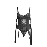 Subblime Body De Encaje Negro Con Lazos Y Ligas S/M - Lencería Elegante