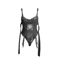 Subblime Body De Encaje Negro Con Lazos Y Ligas S/M - Lencería Elegante