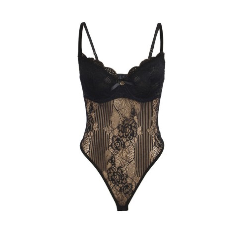 Sublime Open Crotch Lace Body Black - S/M