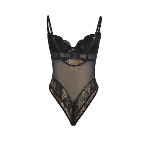 Sublime Open Crotch Lace Body Black - S/M