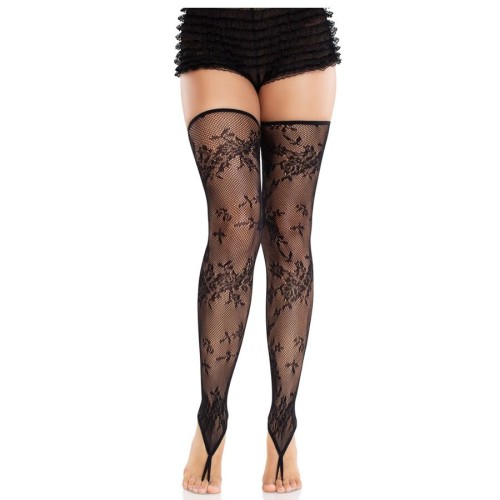 Leg Avenue Black Floral Lace Thigh High Stockings