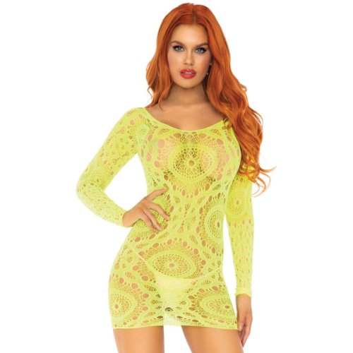 Mini Vestido De Encajes Neon - Manga Larga