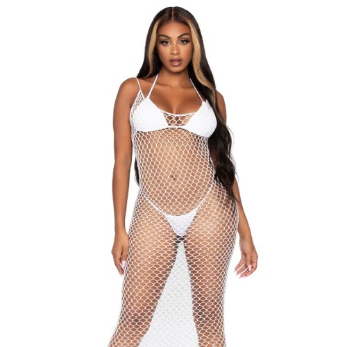 Leg Avenue Open Back Braided Net Maxi Dress White