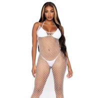 Leg Avenue Open Back Braided Net Maxi Dress White