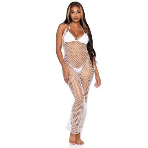Leg Avenue Open Back Braided Net Maxi Dress White