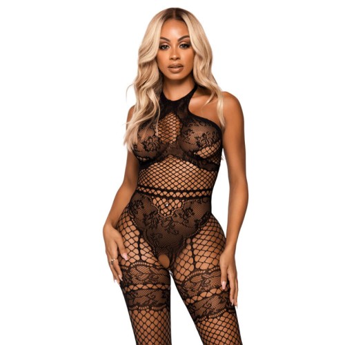 Leg Avenue Halter Neck Bodystocking One Size Black - Elegant Lingerie