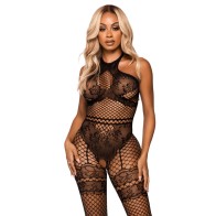 Leg Avenue Halter Neck Bodystocking One Size Black - Elegant Lingerie